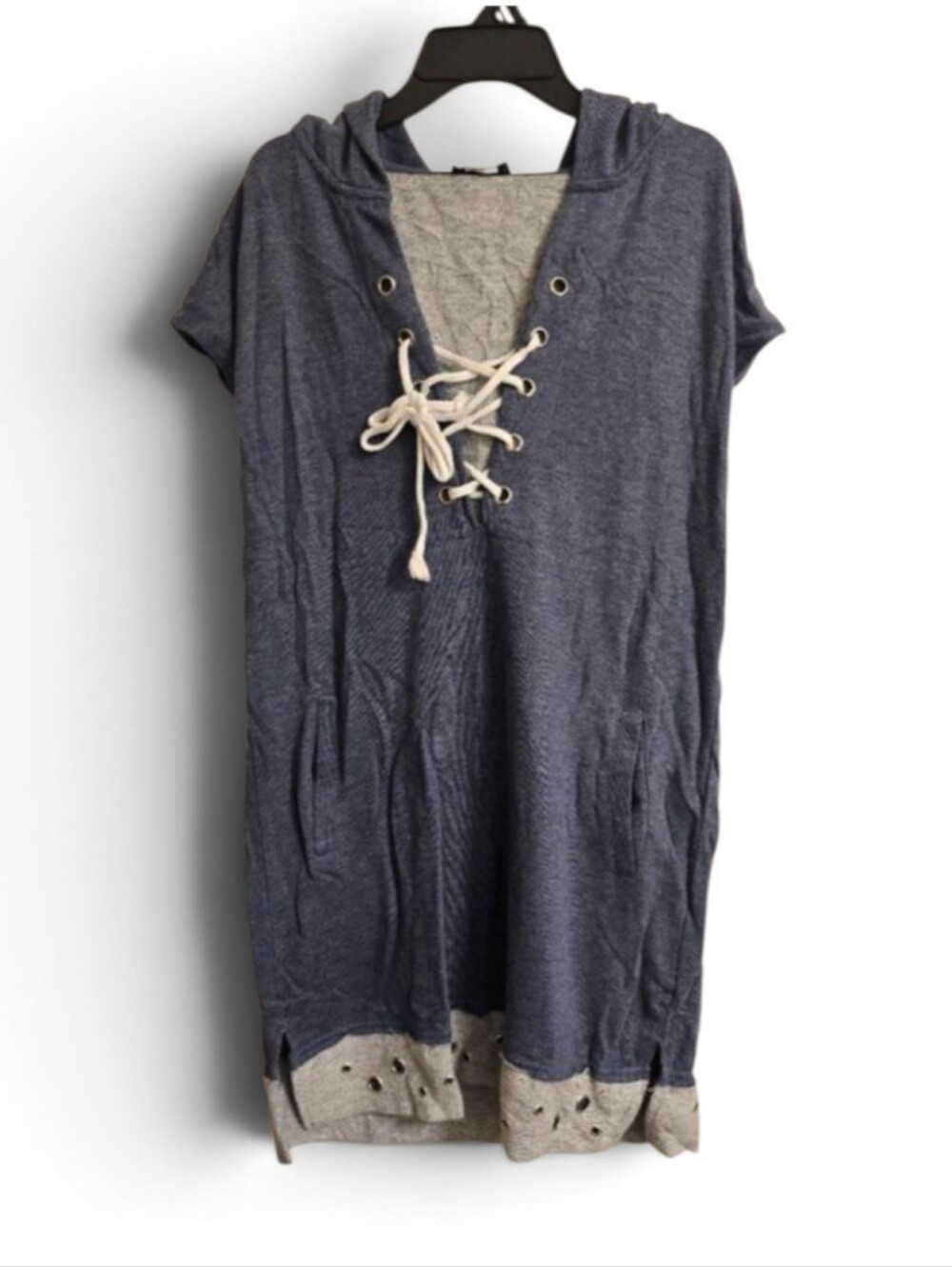 Venus Y2K Style Blue Gray Lace Up Sleeveless Hooded Dess M